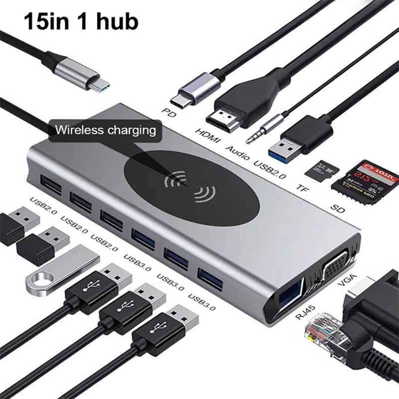 WEINICHOI 14 in 1 Docking Station USB Type C HUB To HDMI-Compatible Adapter OTG Vga RJ45 Lan Multi USB PD 3.0 USB-C for MacBook Pro Air 4KSplitter