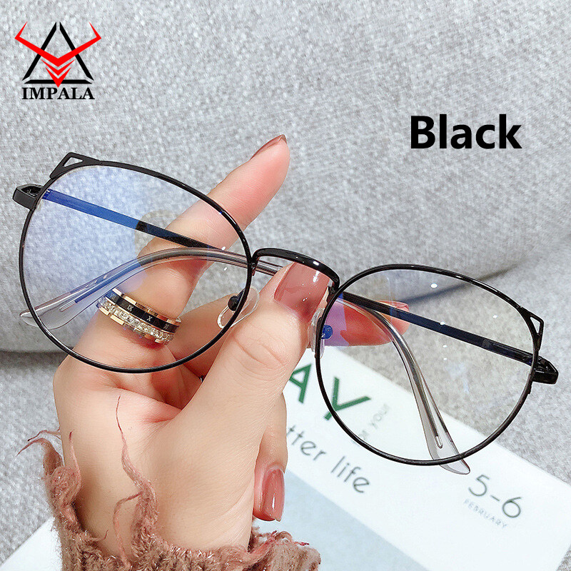 IMPALA FL1617W Cute Cat Ear Anti Blue Glasses for Girl Korean Style Anti Fatigue Eyewear Women UV400 Filter Resin HD Lens Glasses Protect Eyes