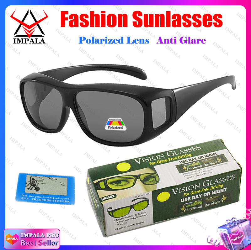 IMPALA PG1857 Original Authentic Polarized Sunglasses Night Vision Driving Eyewear for Men and Women HD Lens Polarized Material UV400 Can Use With Myopia Glasses
