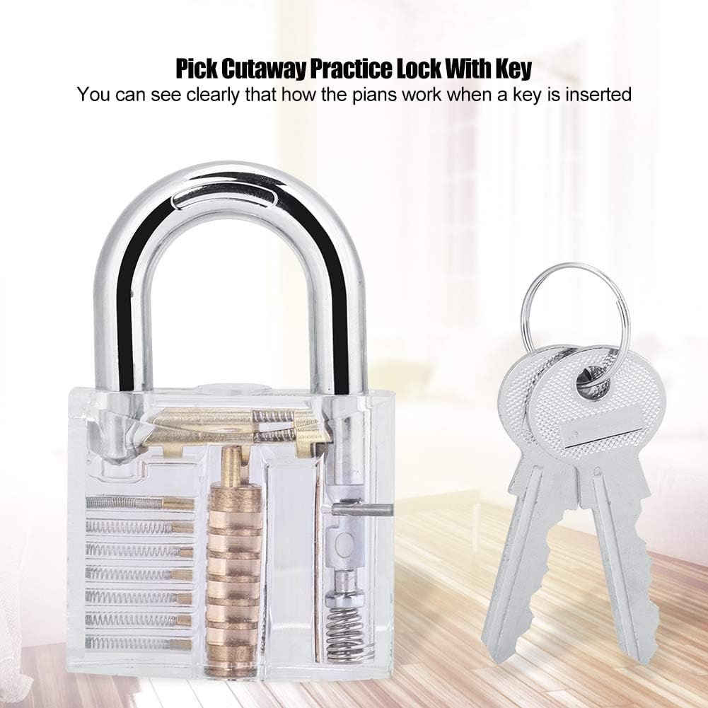 5 Pcs Transparent Padlock Set Pick Cutaway Practice Lock with Key Removing Hook Kit Tool