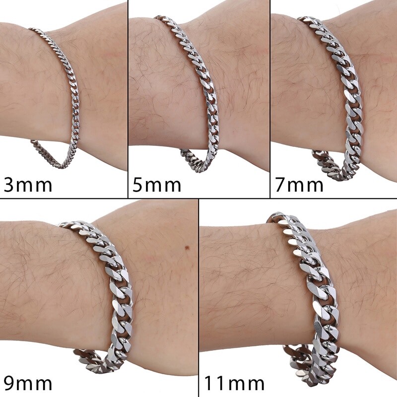 Vnox Fashion Men Stainless Steel Silver Chain Link Bracelet 3-11mm Cuban Bracelet Gift Jewelry Hip Hop Rock 18 21 23cm