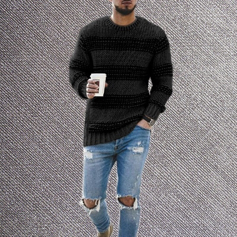 LUX ANGNER European Style Men's Round Neck Pullover Sweaters Men Autumn Winter Casual Striped Knitted Sweater For Man Large Size Fashion Tops