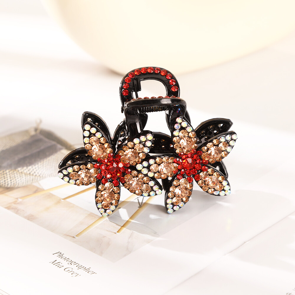 1pc Fashion Korean Rhinestone Hair Clip Flower Large Double Flower Ladies Hairpin Elegant Color Grab Headdress