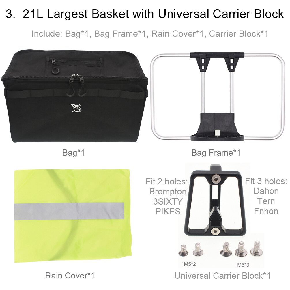 TWTOPSE Cycling 15L Bike Bicycle MINI Basket For Brompton Folding Bike Bicycle Bag Cycling Portable Bags Fit 3SXITY PIKES 3 Holes Dahon Tern Fnhon Bike Bicycle Accessories