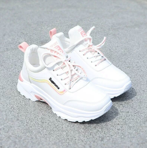 GanGdun New Women's new lace-up low-heel white shoes sports casual sneakers