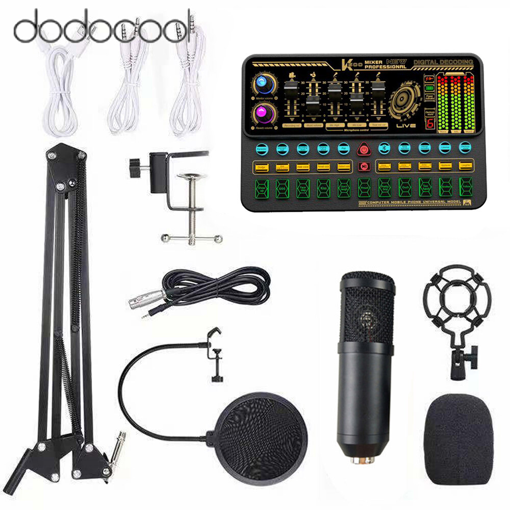 dodocool [New Arrival] Multifunctional Live SK500 Sound Card and BM800 Suspension Microphone Kit Broadcasting Recording Condenser Microphone Set Intelligent Voice Changer Device Audio Mixer for Comput
