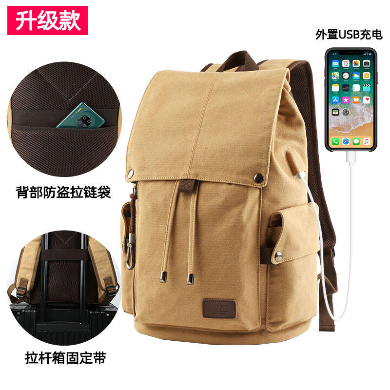 Korean Style Retro Canvas Men's Bag Casual Backpack Men's Travel Backpack Trendy Middle School Student Schoolbag Computer Bag Men