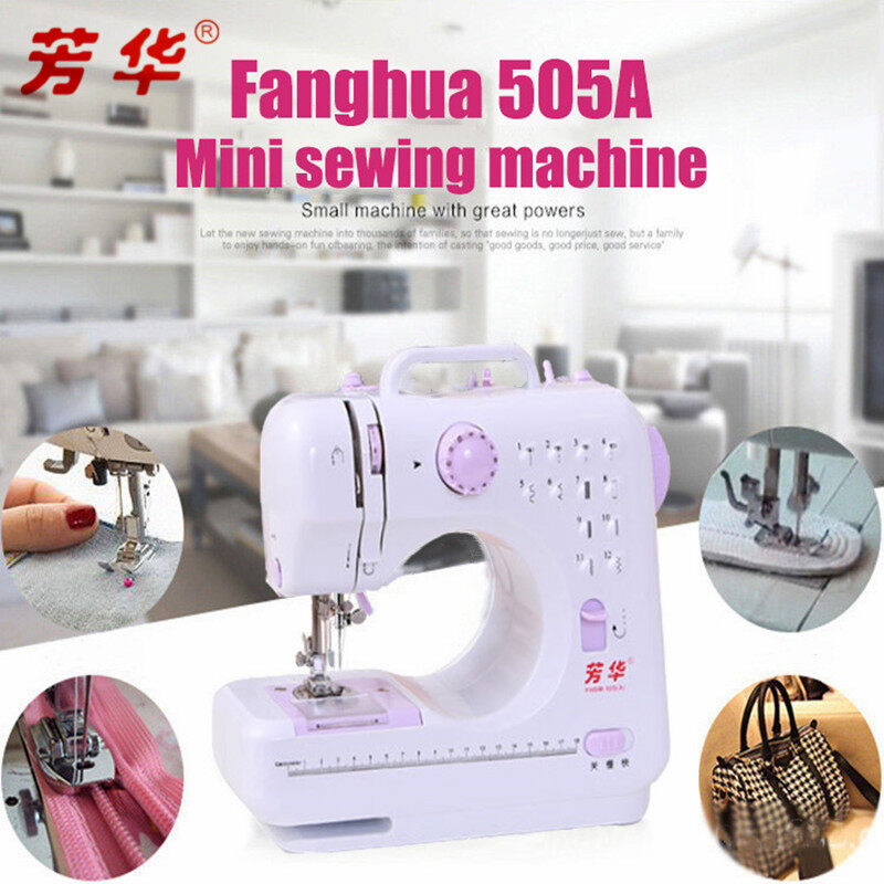 Original Fanghua 505A Mini Desktop Electric Sewing Machine 12 Stitches Household Multifunction Double Thread And Speed Free-Arm Crafting Mending LED