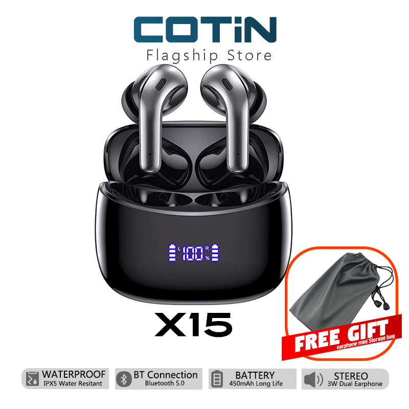 【Hot 2022 NEW】COTIN X15 Wireless Earbuds, Bluetooth Headphones with Microphone, IPX5 Waterproof, 35H Playtime, High-Fidelity Stereo Earphones for Sports and Work