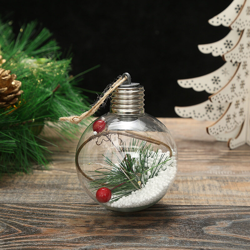 8cm Transparent DIY Christmas Tree Hanging Ball Acrylic Clear Xmas Ball LED Ball Ornament Gift Holiday Wedding Party Decor