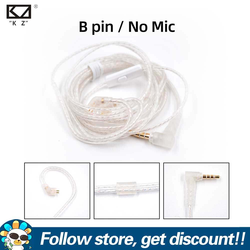 KZ High Purity Silver-plated Flat Cable Premium Performance Professional Earphone Replacement Cable 2Pin 0.75mm Gold-plated Plug HD Call Microphone Headset Cord For KZ ZSN ZST ZEX Pro ZST Pro ED12