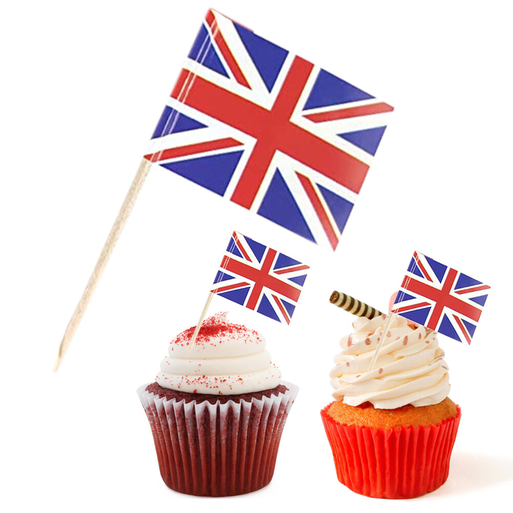 Wooden Cupcake Toothpicks Disposable Paper National Flag 100pcs for Sport Events