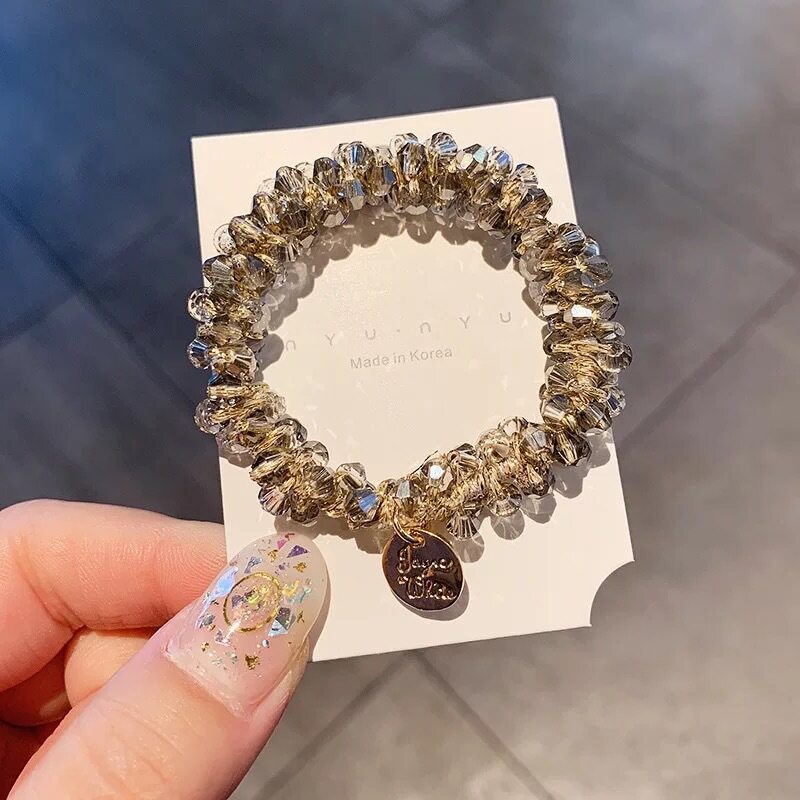 Retro Pearls Crystal Hair Rope for Women Simple Elegant Elasticity Bracelet Dual-use Hair Tie Sweet Korean Style Rubber Hair Ring