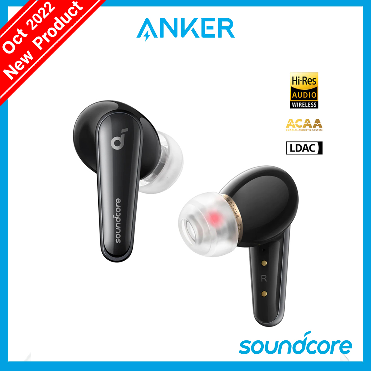 Anker Soundcore Liberty 4 All-New True Wireless Earbuds Wireless Bluetooth Earphones with Premium Sound and Spatial Audio, Crisp, Clear Sound via ACAA™️ 3.0 Coaxial Acoustic System, 9/28 Hours of Play
