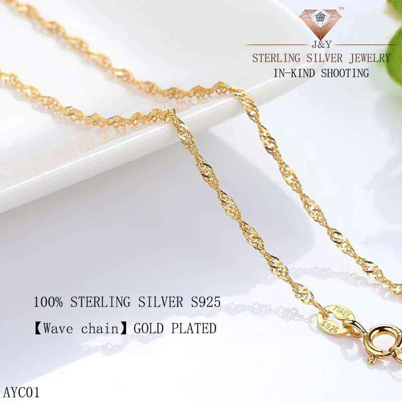 ✨J&Y SILVER✨【In Stock】100% Sterling Silver S925 Necklace Chain Different Design/Length Gold plated Jewelry Gift 09