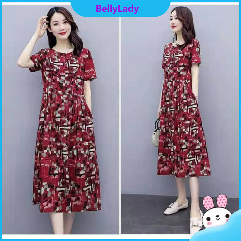 Women Summer Short Sleeves Dress Classic Polka Dot Printing Loose Large Size Dress