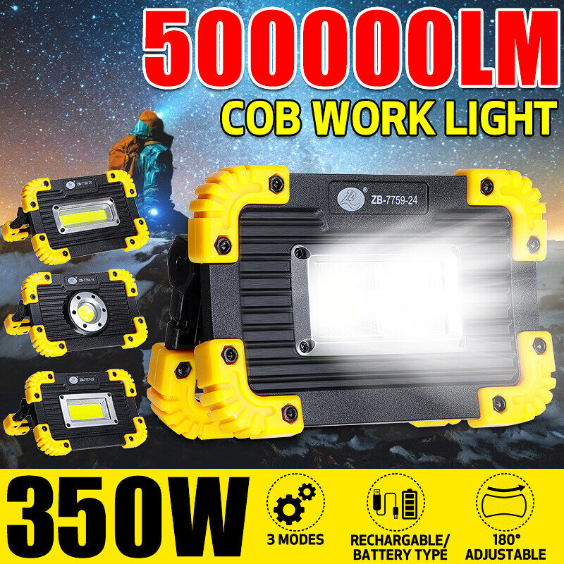350W USB Rechargeable/Battery Type LED COB Work Light 3 Modes Waterproof Emergency Flood Lamp Floodlight Outdoor Camping Portable