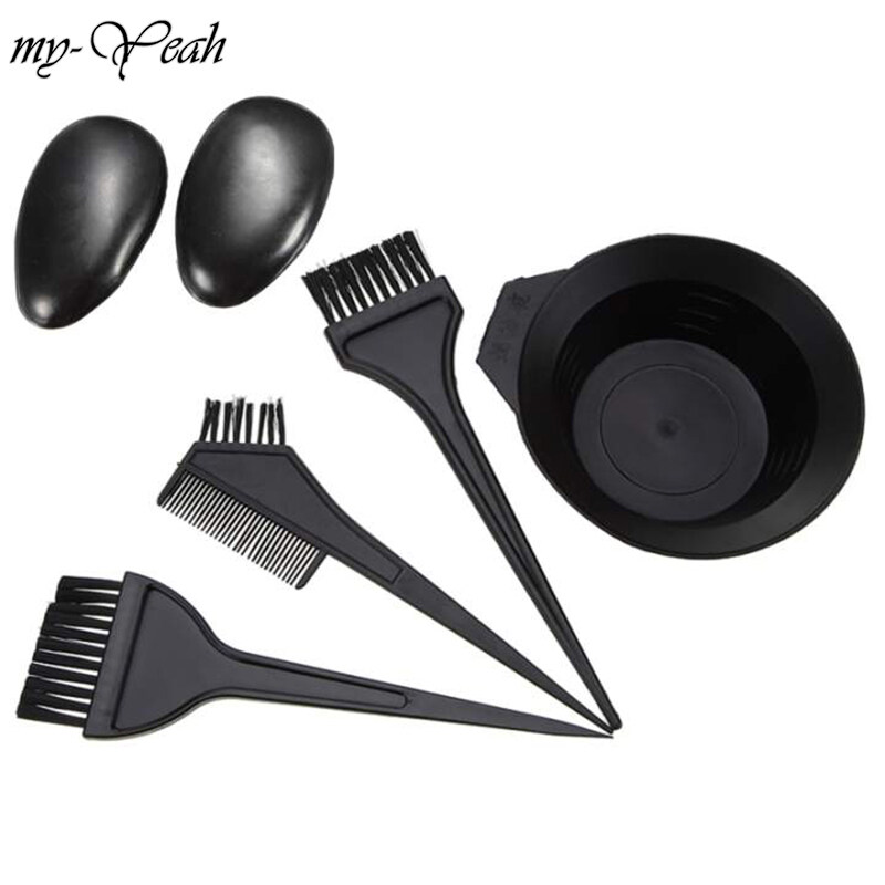 myyeah 5Pcs/set Coloring Dye Comb Mixing Bowl Brush Earmuff Set Black Plastic Hair color Barber Salon Tint Hairdressing Styling Tools