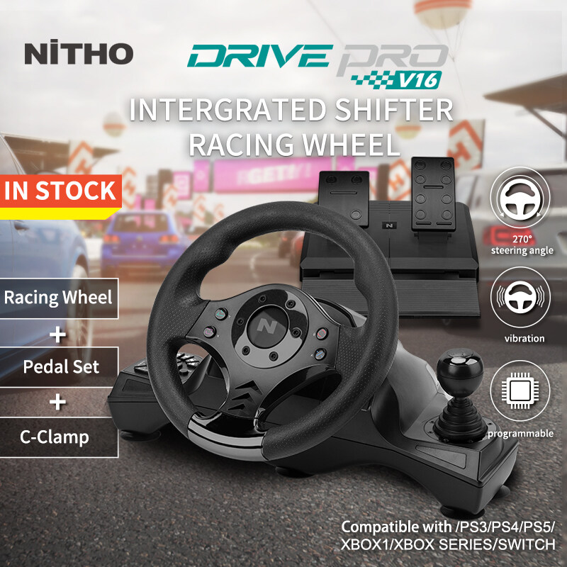 NiTHO Drive V16 Gaming Racing Wheel Car Sim 270 Degree Race Steering Wheel USB Wired Vibration Game Controller with Pedals for PC PS3 PS4 Xbox One/Series X S/360 Nintendo Switch