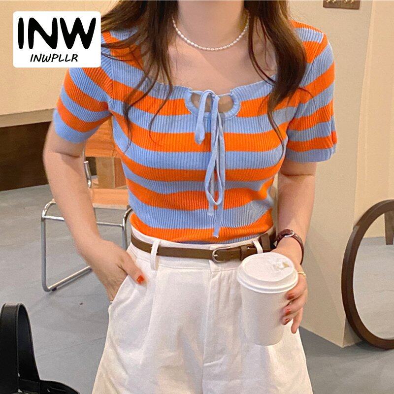 INWPLLR Design Sense Bow T-shirts Women's Fashionable Short Sleeve Tops Tees Front And Back Wear Female Tshirt