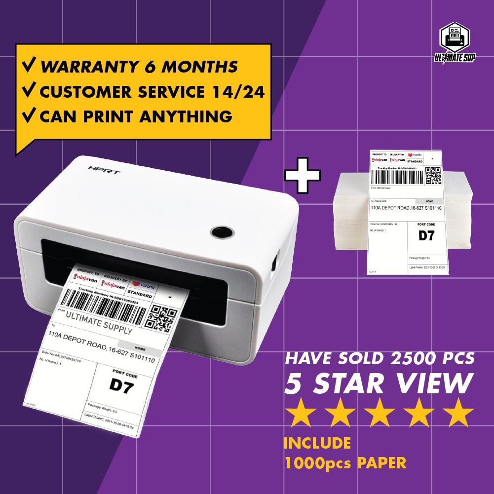 COMBO Thermal Printer HPRT N41 Label / Barcode Printer with Bluetooth & USB + 1000pcs A6 Paper