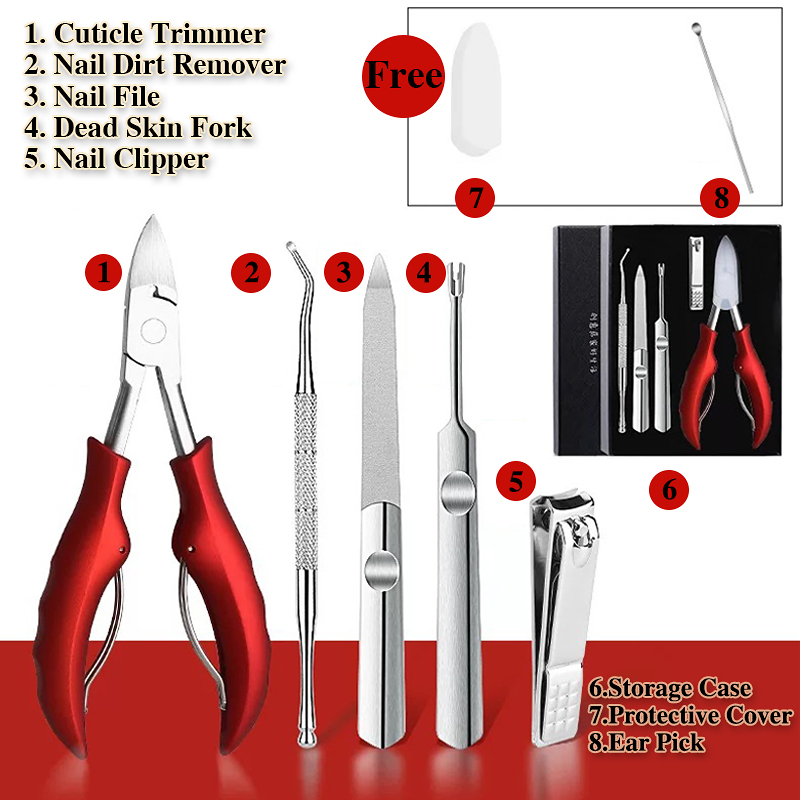 1PCS / 5PCS Nail Clipper for Ingrown or Thick Toenails Cuticle Trimmer Set with Nail File Dead Skin Fork Pedicure Manicure Tools Kit for Fingernails and Toenails Nail Cutter Stainless Steel for Parony