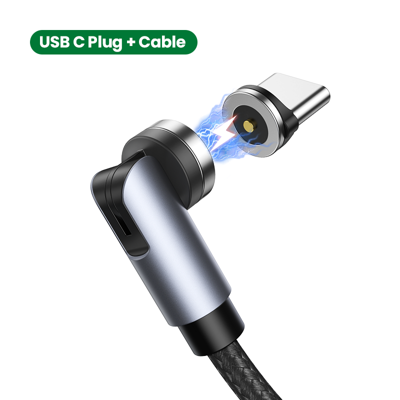 UGREEN 2.4A Max Fast Charging Type-C Cord Cellphone Charging Cable for Android Magnetic Free Rotation Round Straight Bendable Aluminum Braided Data Cable with Bendable Aluminum Shell