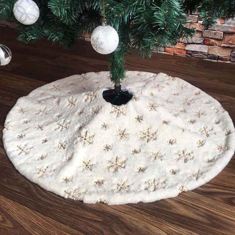Christmas Tree Skirt Base Faux Fur Xmas Holiday Floor Mat Ornaments Decoration