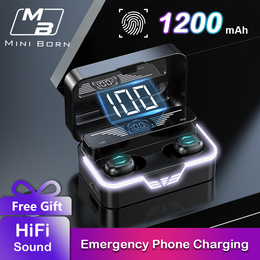 Mini Born Earphone Wireless Earbuds Bluetooth 5.1 In-Ear Headphones Waterproof Sports Earbud LED Display HIFI Stereo Earphone Phone Emergency Charging Headsets With Large Capacity Charging Case and Br