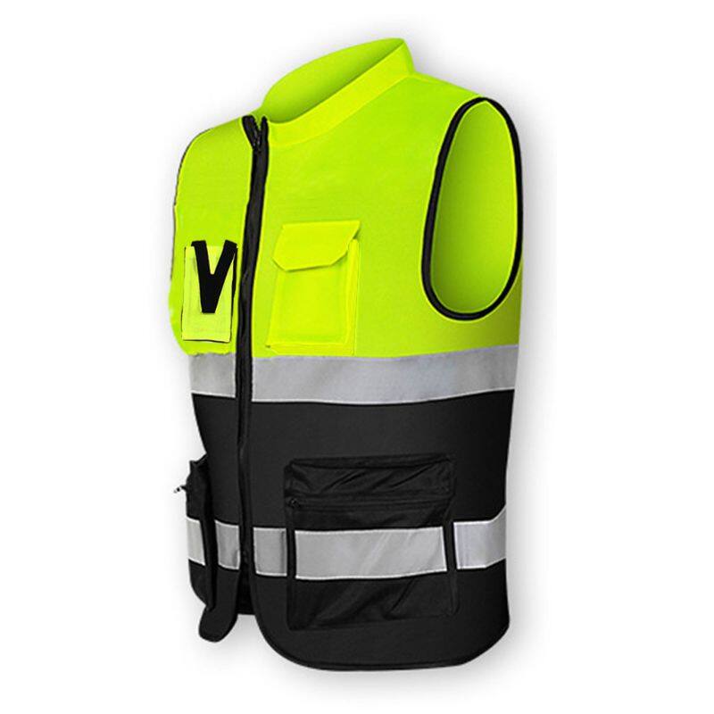 Multi-pockets High Visibility Zipper Front Safety Vest with Reflective Strips Bicycle and Motorcycle Riding Multipurpose