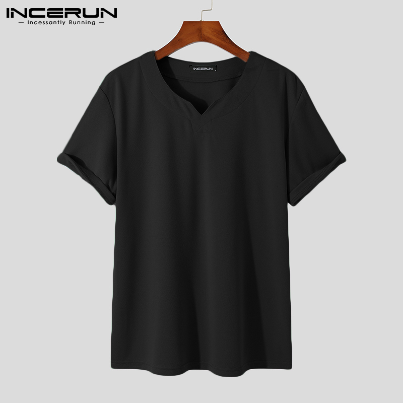 INCERUN Mens Plain T-Shirt Short Sleeve V Neck Loose Tee Casual Sport Blouse Top (Clearance Sale)