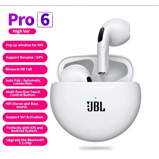 NEW  pro6 TWS  bluetooth earbuds Wireless Bluetooth  Earphone Touch Control 9d Stereo Headset with Charging Box earphones bluetooth original headset