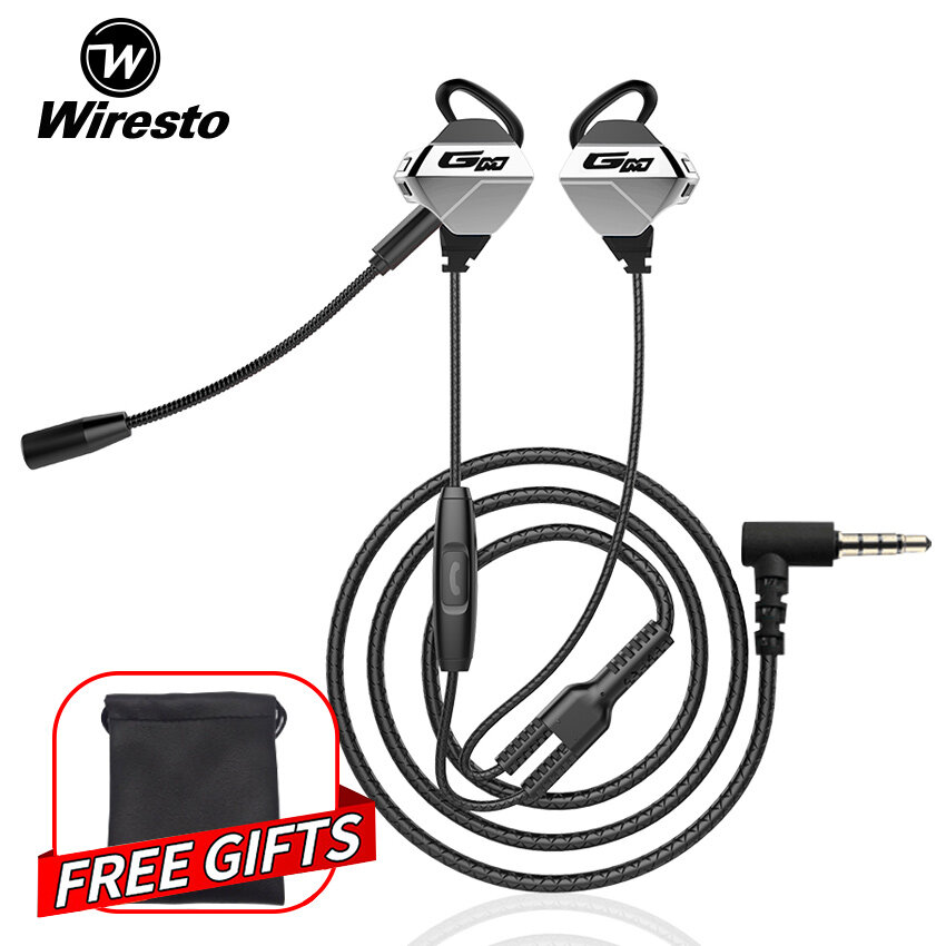 Wiresto Gaming Earphones with Mic In Ear Headphone? Wired Headset with DUAL Mic for Cellphone/Computer Earphone with Noise Cancelling Stereo Headphones for Mobile Phone PS4 New Xbox One Free Case