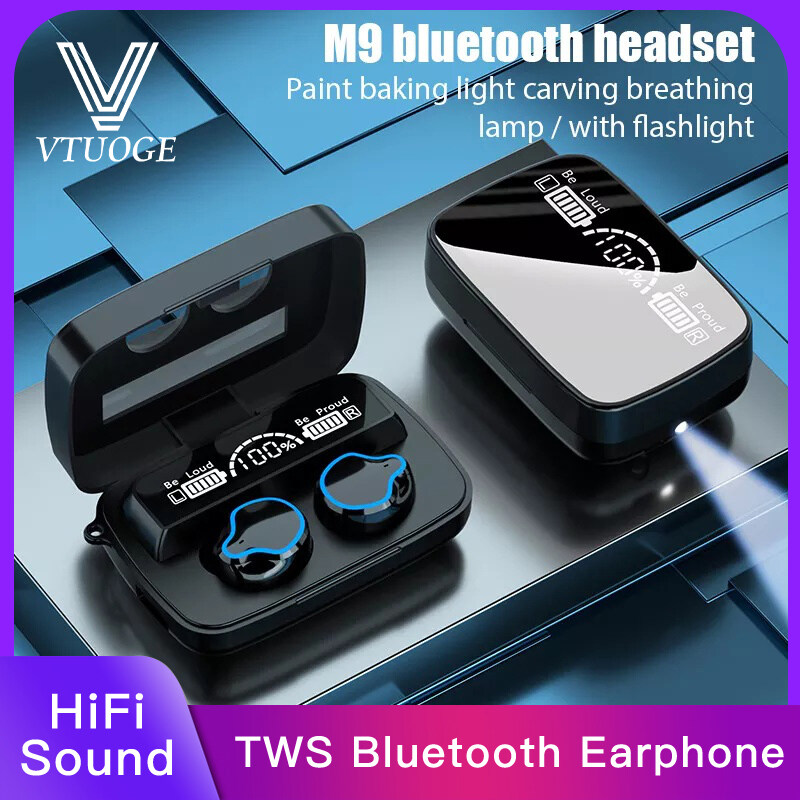 VTUOGE M9 TWS Bluetooth Earphones Touch Control Wireless Headset LED Display Sports Waterproof headphone Nosice Cancelling Earphones with microphone