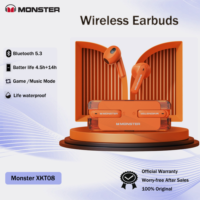 Monster XKT08 Wireless Earphones Bluetooth 5.3 Headphones HIFI Sound In-ear Earbuds Game Headset with Built-in Microphones for Android/iOS/pc