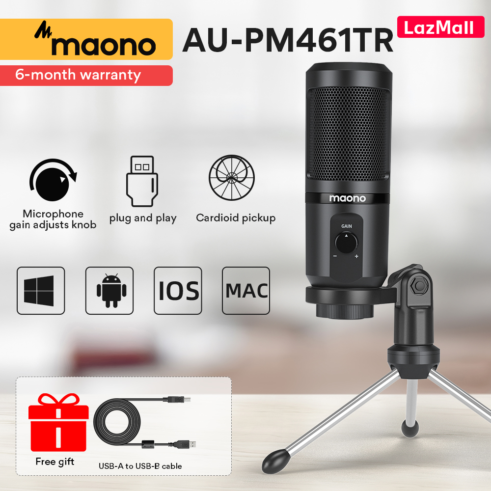 MAONO AU-PM461TR USB Microphone Condenser Recording PC Mic for Online Teaching Meeting Livestreaming Gaming With Tripod Stand