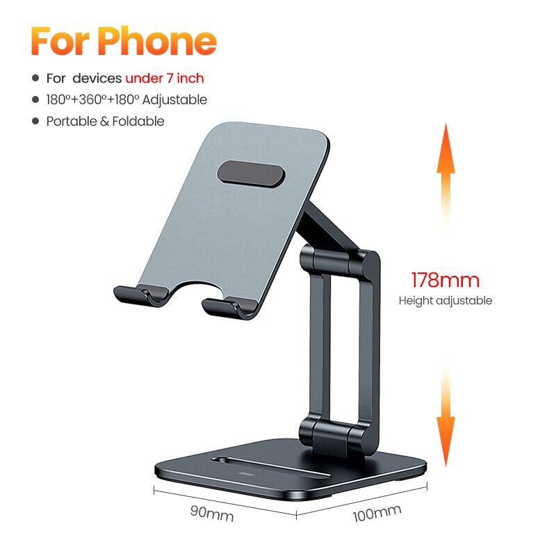 Baseus Foldable Metal Stand for Cellphone Tablet Phone Holder Desktop Mobile Phone Stand Biaxial Design Skid-Proof