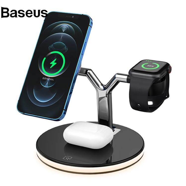 Baseus 970 For iPhone / Apple Watch / AirPods 3 in 1 Wireless Charger 15W Fast Charging Desktop Stand Cradle with Light
