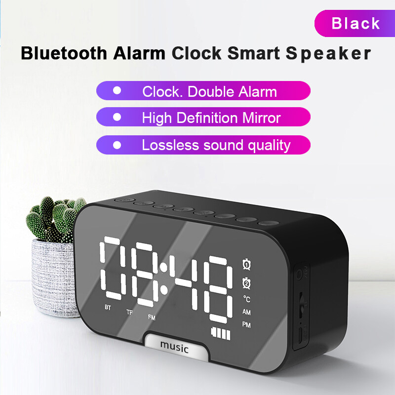 Wireless Bluetooth Speaker LED Mirror Alarm Clock Multi Function Digital Alarm Clock FM Radio Speaker Music Player Dual Alarm Mode