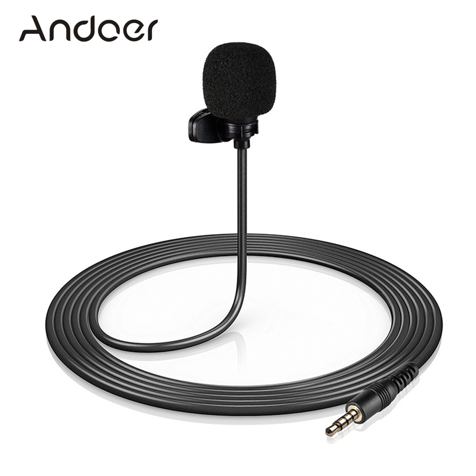 Andoer Mini Clip-on Lapel Lavalier Condenser Microphone with 4-Pin 3.5mm Plug 3 Meters Cable for Live Stream Recording Interview Compatible with Cellphone/Laptop