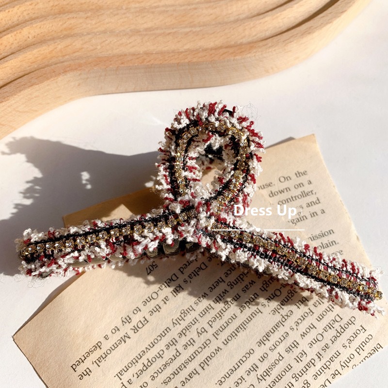 [SG] 12cm French Knitted Elegant BIG hair claw with Crystals for Thick Hair, French Style Knitted hair clip clamp hair accessories for women