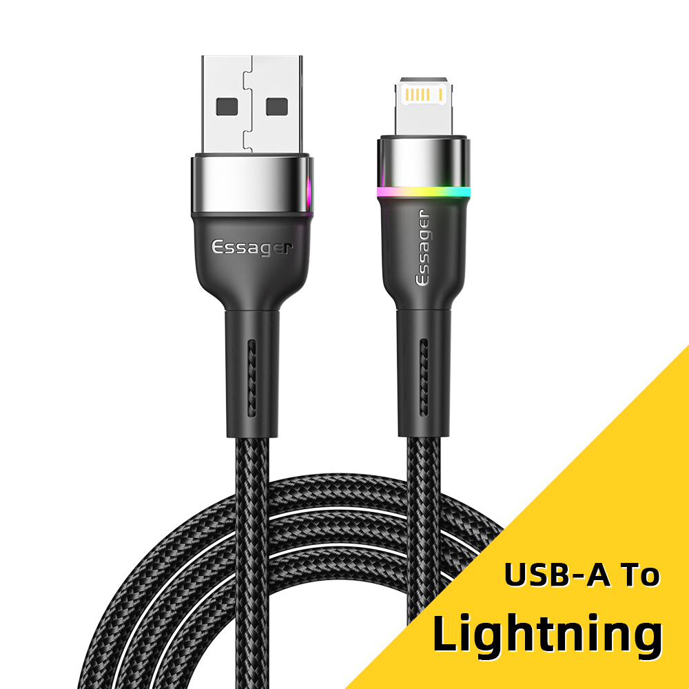 Essager LED USB Cable For iPhone Cable 14 13 12 11 Pro Xs Max X Xr Fast Charging Mobile Phone Data Cable For iPad Data Cord Wire