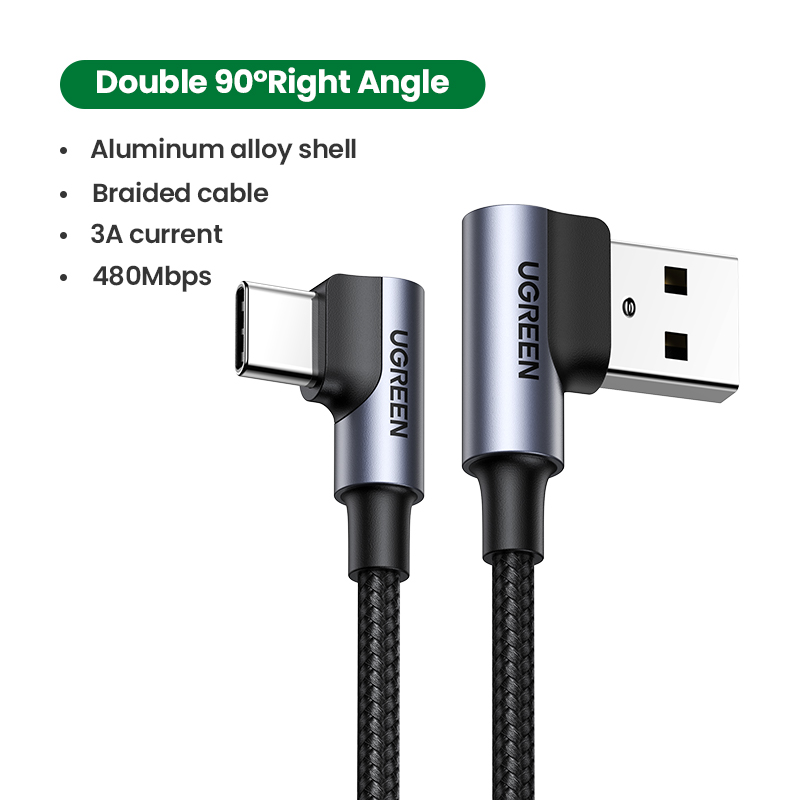 UGREEN USB C Cable Right Angle 90 Degree USB A to Type C Fast Charger Compatible with Samsung Galaxy S22 Ultra S21 S20 Note 20 Huawei Xiaomi Oppo Vivo Z Flip Z Fold LG V50 V60 iPad Mini 6 Air 4 Ninten