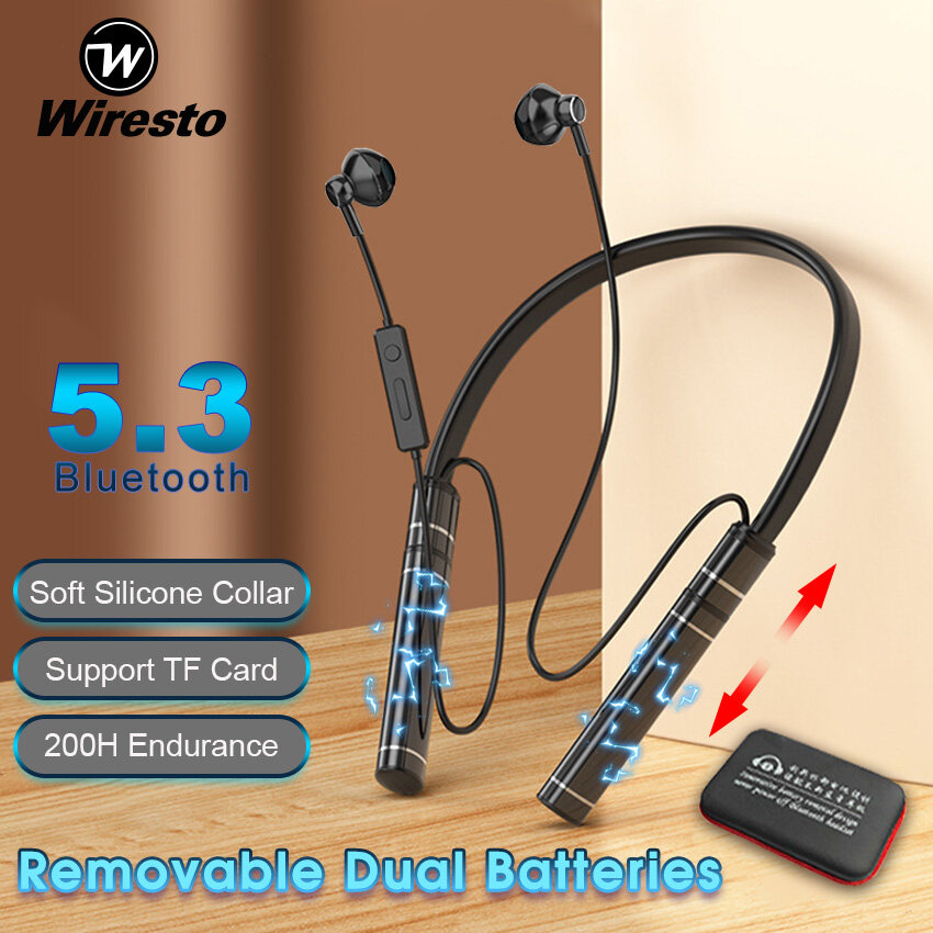 Wiresto TWS Earphone Half In-Ear Headphones Bluetooth 5.3 Earphones Neck Hanging Earbuds Waterproof Sport Earphone HIFI Stereo Headset Support TF Card