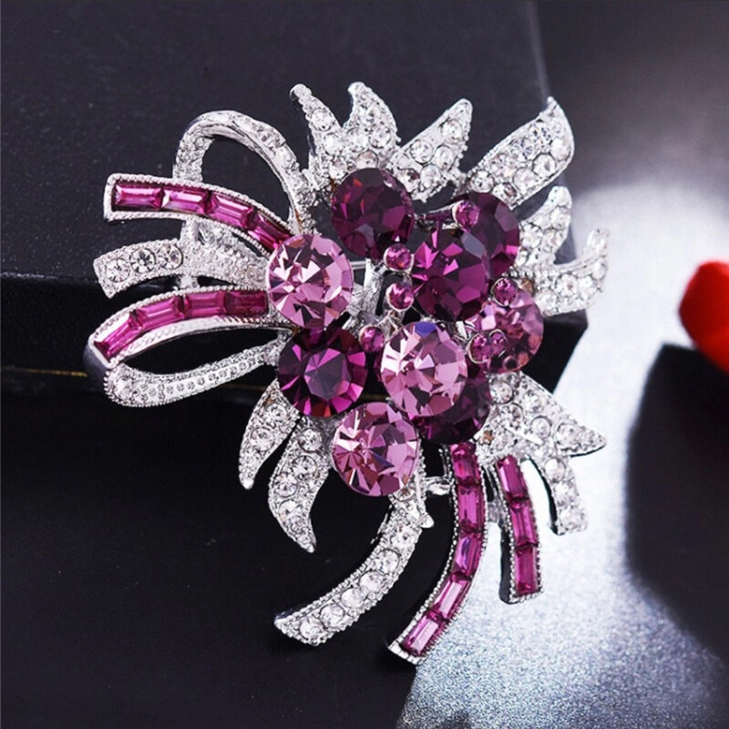 Elegant Swan Amethyst Flower Brooch Diamond Pin Ladies Luxury Pearl Crystal Silver Plated Fashion Clothes Accessories