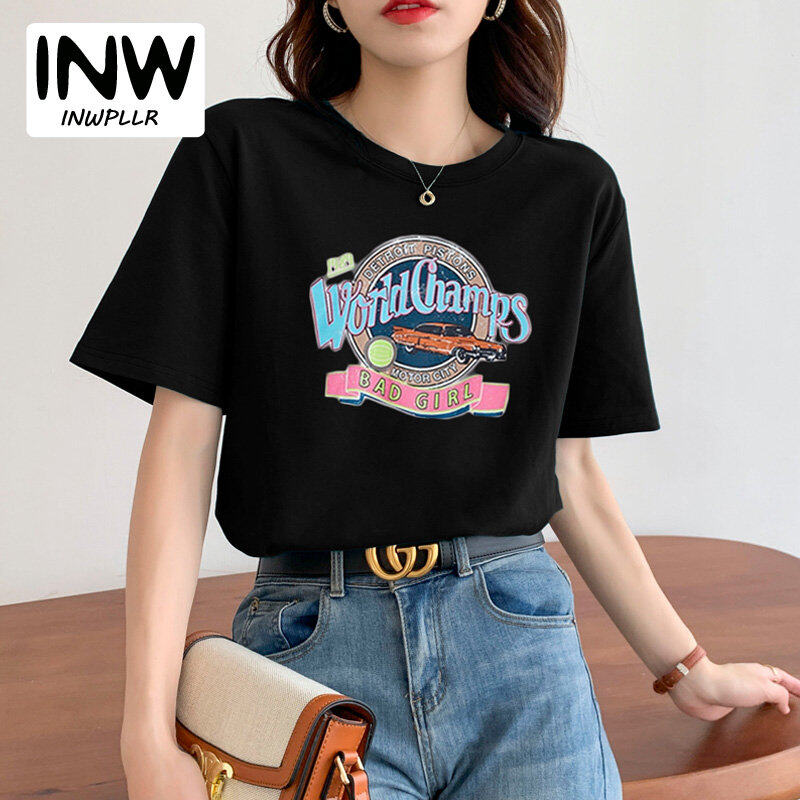 INWPLLR Casual All-match Women's Tops Letters Printing T-Shirts Summer Style Short Sleeve Women T-Shirt Newest Korean Cotton Tshirts Female