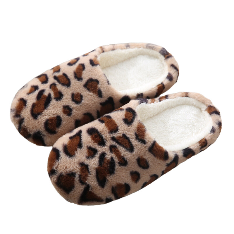 Winter Warm Plush Soft Slippers For Women Men Home Leopard Pattern Fluffy Shoe Slippers House Indoor Anti-slip Floor Bedroom Warm Slipper