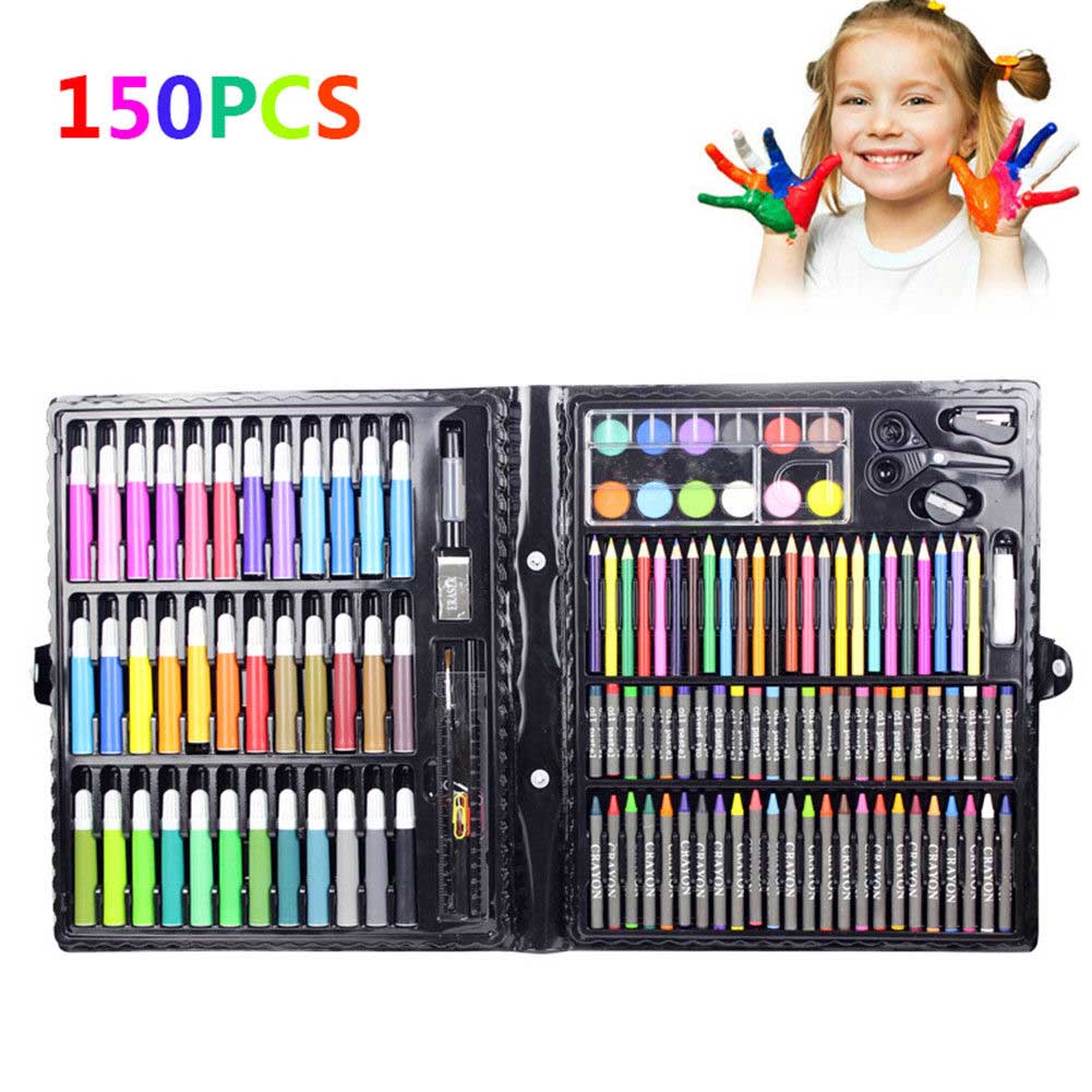 42/86/150pcs Non Toxics Crayons Watercolor Pen Painting Set for Children Kids Boy Girl Toddler Elementary School Students Learning Painting with Watercolor Brush Crayon Oil Stick