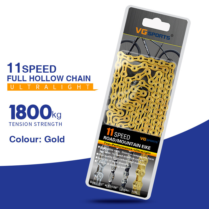 VG Sports 8 9 10 11 12speed Bicycle Chain Silver Half Hollow Bike Chain Mountain Road Bike Full Hollow Chains Ultralight 116L
