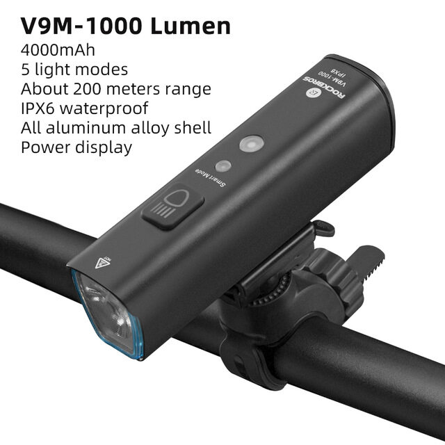 ROCKBROS Aluminum shell Bike light 1000LM Smart Light USB Rechargeable LED Light High quality Flashlight Cycling Headlight Front Light Waterproof light